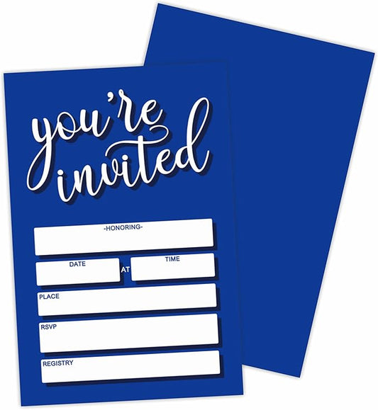 You're Invited! 25 Classic Party Invitations, Klein Blue Modern Invitations For All Occasions, 25 Invite Cards With Envelopes For Birthday, Baby Shower, Bridal Showers, Party Favors & Decorations - 04