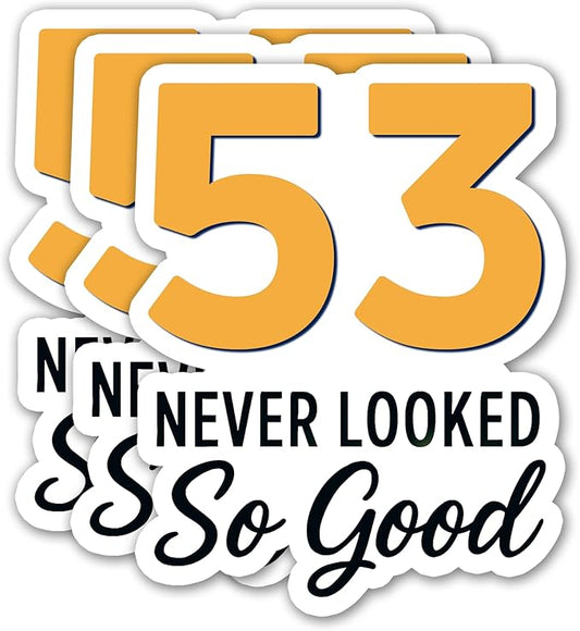(3PCS) 53 Never Looked So Good Sticker – Happy 53th Birthday, Waterproof Vinyl Decals for Party Decor, Scrapbooking, Water Bottles, Laptops, Size 3" x 2.5"