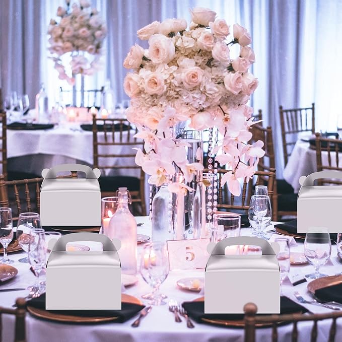 Oletx 30-Pack Silver Party Favor Treat Boxes, Goodie Boxes, Gable Paper Gift Boxes with Handles. Perfect for Wedding, Birthday, Graduation, Babyshower.