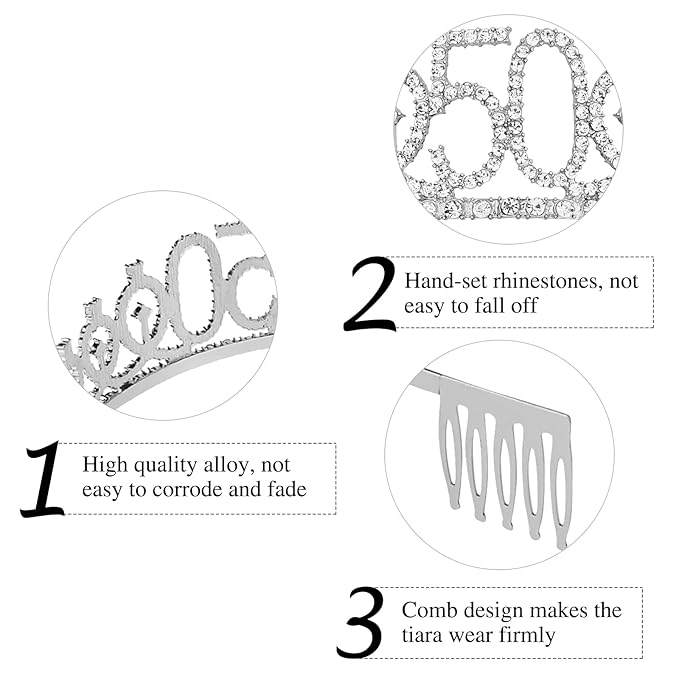 "50 & Fabulous" Birthday Tiara and Sash Kit- 50th Birthday Gifts for Women 50th Birthday Party Decorations (silver)