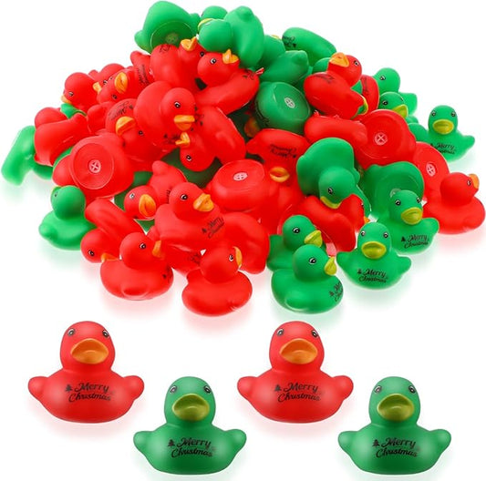 Deekin 100 Pcs Christmas Rubber Duck Bulk 1.57 Inch Small Float Rubber Ducks Mini Xmas for Shower Holiday Party Adult