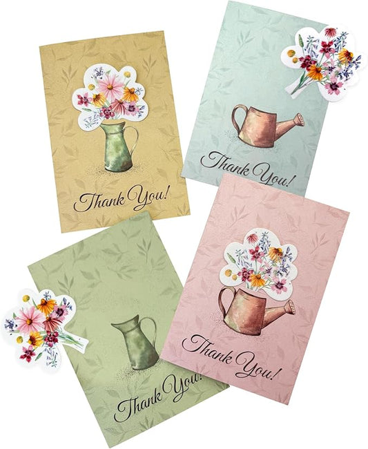 Seed Bloom Seed Paper Thank You Cards – 4 Plantable Bouquet Inserts with Wildflower Seeds, 4 Greeting Cards & Envelopes, Unique Gift for Mothers, Garden Lovers, Birthdays, Weddings & Special Occasions