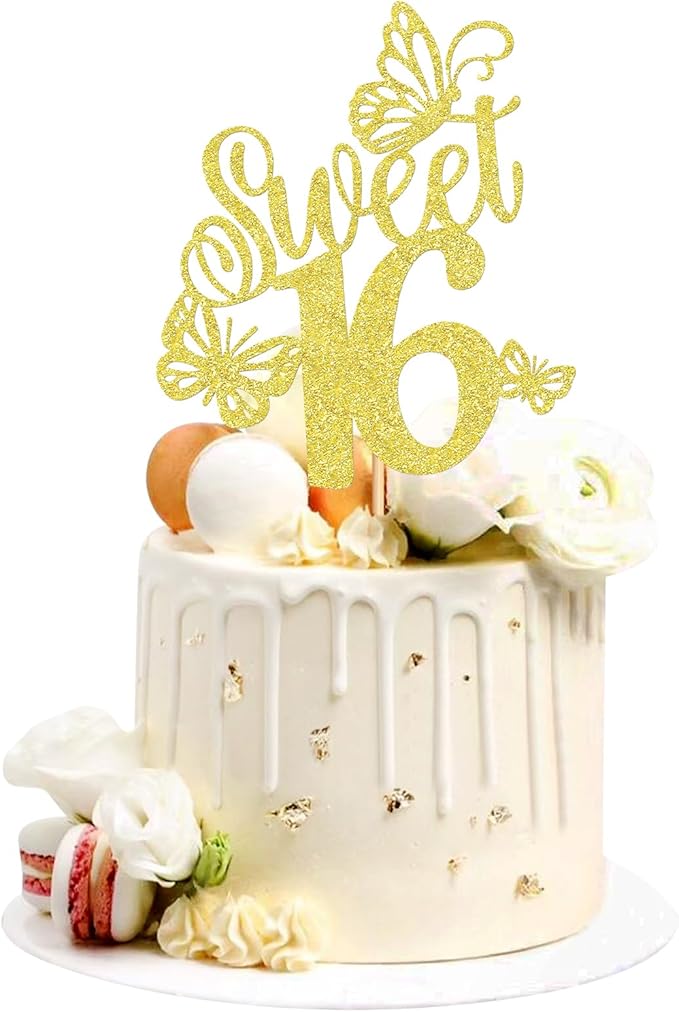 Keaziu 1 Pack Sweet 16 Cupcake Toppers Sweet Sixteen 16 Happy 16 Cake Picks for 16th Birthday Wedding Anniversary Party Cake Decorations Supplies Gold