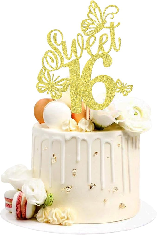 Keaziu 1 Pack Sweet 16 Cupcake Toppers Sweet Sixteen 16 Happy 16 Cake Picks for 16th Birthday Wedding Anniversary Party Cake Decorations Supplies Gold