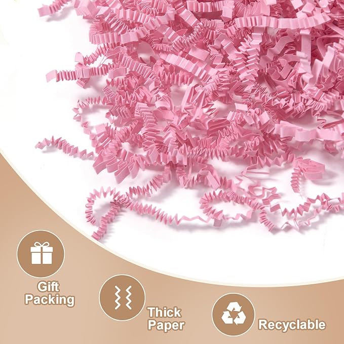 Wowxyz 1 LB Crinkle Cut Paper Shred Pink Crinkle Shredded Paper for Gift Baskets - Gift Box Bag Filler - Confetti Stuffing for Birthday, Holiday Present Packaging Wrapping