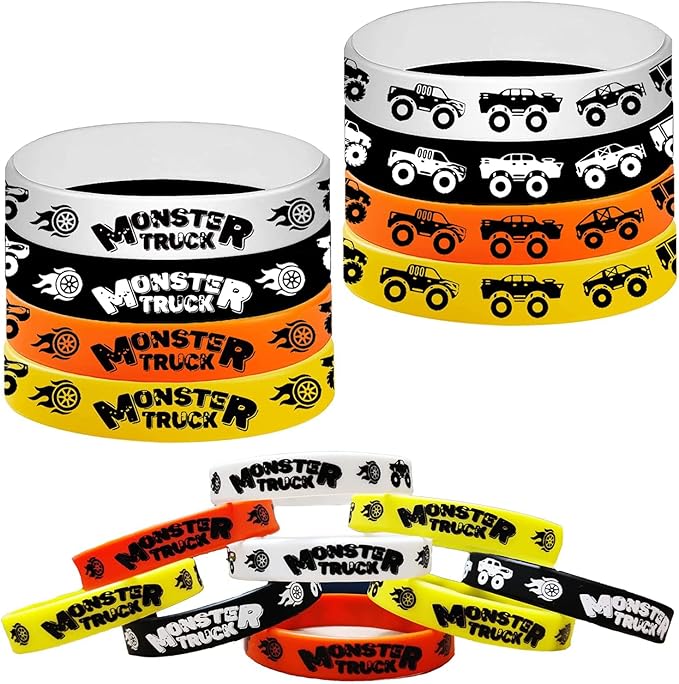 CupaPlay 24PCS Monster Truck Theme Rubber Silicone Wristbands -Birthday Party Favors Party Supplies Decorations