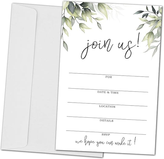 Join Us Invitation Cards With Envelopes -Greenery Invite Cards for All Occasions, Wedding, Engagement, Reception, Bridal or Baby Shower and Birthday Party - 25 Cards and 25 Envelopes- HL-001 YQK