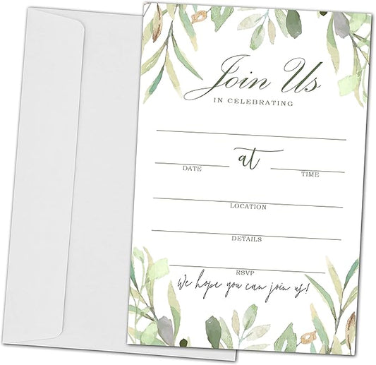 Join Us Invitation Cards With Envelopes - Greenery Invite Cards for All Occasions, Wedding, Engagement, Reception, Bridal or Baby Shower and Birthday Party - 25 Cards and 25 Envelopes - HL-003 YQK