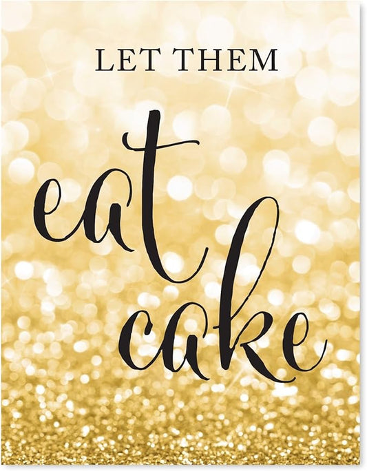 Andaz Press Wedding Party Signs, Glitzy Gold Glitter, 8.5x11-inch, Let Them Eat Cake Dessert Table Sign, 1-Pack