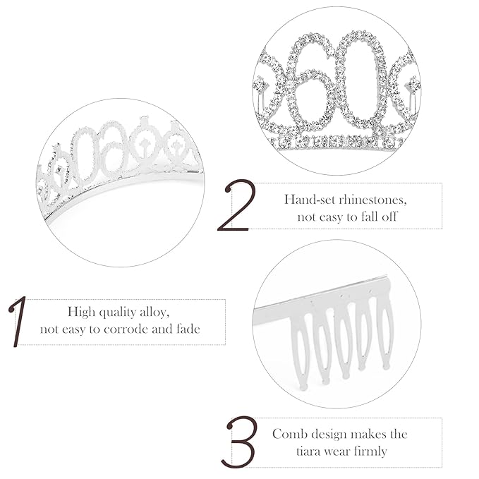"60 & Fabulous" Birthday Tiara and Sash Kit- 60th Birthday Gifts for Women 60th Birthday Party Decorations (silver)