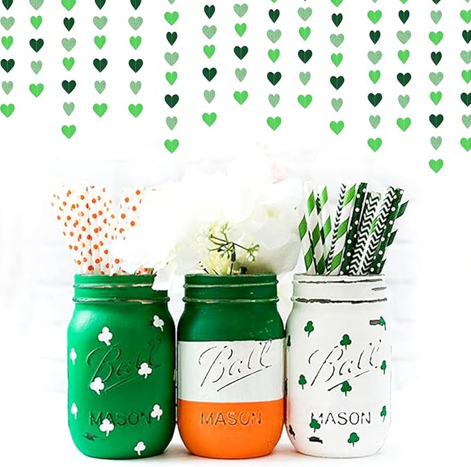 Green Party-Decorations Heart Paper-Garland Streamers-Banner - 52Ft St Patricks Day Decorations, Spring Summer Birthday Wedding Engagement Baby Shower Hanging Decor Ouruola