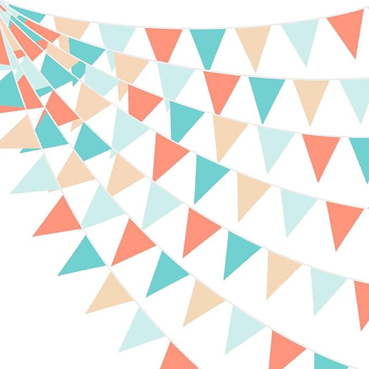 32Ft Orange Green Party Decorations Teal Blue Orange Triangle Banner Flag Pennant Fabric Garland Streamers for Summer Birthday Baby Shower Summer Tropical Hawaii Luau Tiki Magic Party Decor Supplies