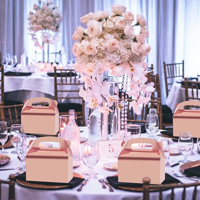 Oletx 30-Pack Rose Gold Party Favor Treat Boxes, Goodie Gable Paper Gift Boxes with Handles. Perfect for Wedding, Birthday, Graduation, Babyshower