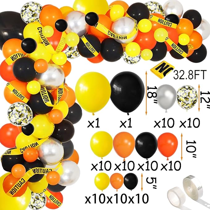 345 Pcs Construction 5th Birthday Party Supplies, Dump Truck Five Years Old Party Decorations Include Backdrop, Balloons Box, Hanging Swirls, Tablecloth, Plates, Cake Toppers, Balloons Garland Kit