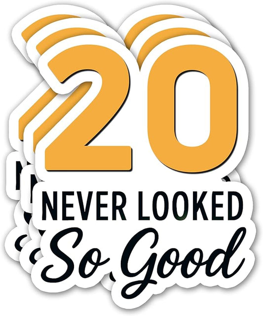 (3PCS) 20 Never Looked So Good Sticker – Happy 20th Birthday, Waterproof Vinyl Decals for Party Decor, Scrapbooking, Water Bottles, Tumblers, Laptops, Size 3" x 2.5 "