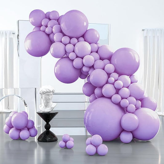 PartyWoo Lavender Balloons 127pcs Different Sizes Pack of 36 18 12 10 5 Inch Light Pastel Purple Lilac Balloon Arch Kit for Baby Shower Bachelorette Fairy Birthday Party Decorations Purple-Q10