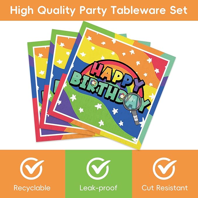 40Pcs Dandy Birthday Party Plates and Napkins for 20 Guests - Cartoon Game Tableware Party Supplies for Baby Shower Birthday Decorations