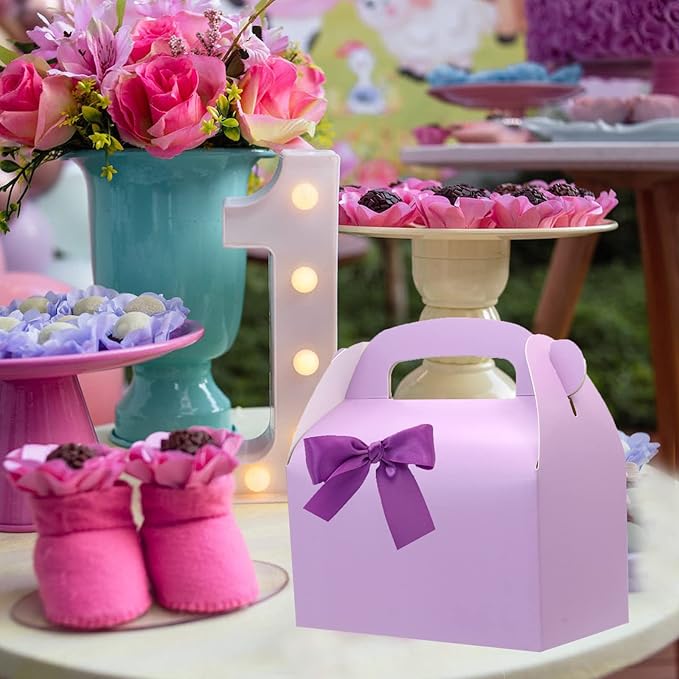 Oletx 30-Pack Purple Party Favor Treat Boxes, Goodie Boxes, Gable Paper Gift Boxes with Handles. Perfect for Purple Birthday Party Baby Shower Decoration Supplies.
