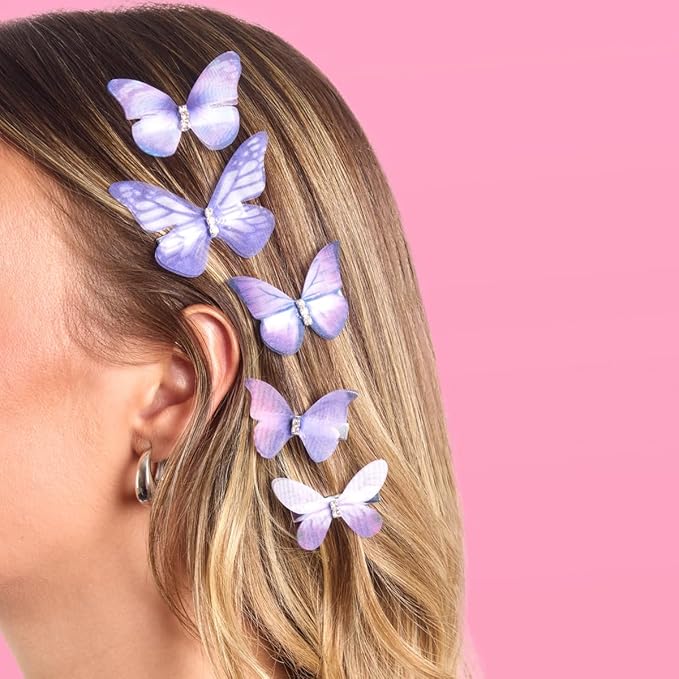 xo, Fetti Purple Butterfly Rhinestone Organza Hair Clips - 5 pcs | Bachelorette Party Favors, Birthday Girl Accessory, Concert Party Decorations, Rave Hair Supplies, Festival