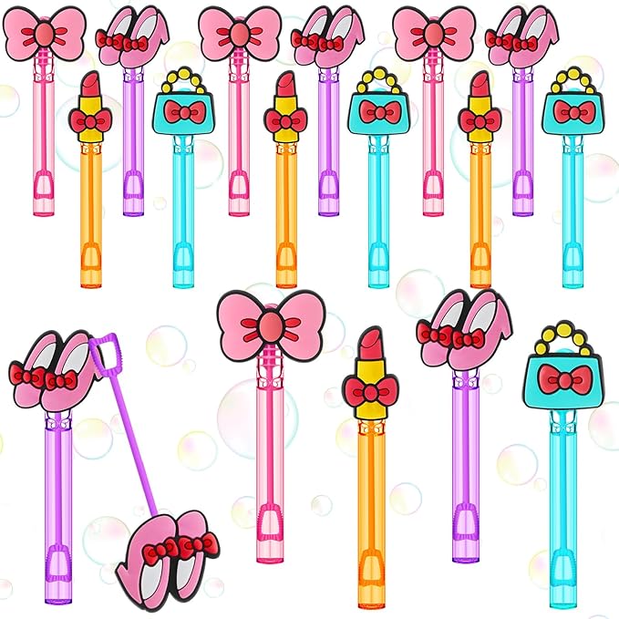 RoundFunny 24 Pcs Mini Bubble Wands Kitty Themed Party Kawaii Bubbles Sticks Wands for Cute Cartoon Bow Kitten Cat Theme Birthday Party Decoration Supplies Goodie Gift Bag Outdoor Activity
