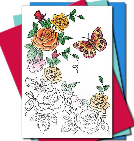 Art Eclect Coloring Cards for Adults, for Birthday, Anniversary and Every Occasion, 10 Cards With 10 Different Designs and 10 Colored Envelopes Included (Set A/Rainbow)