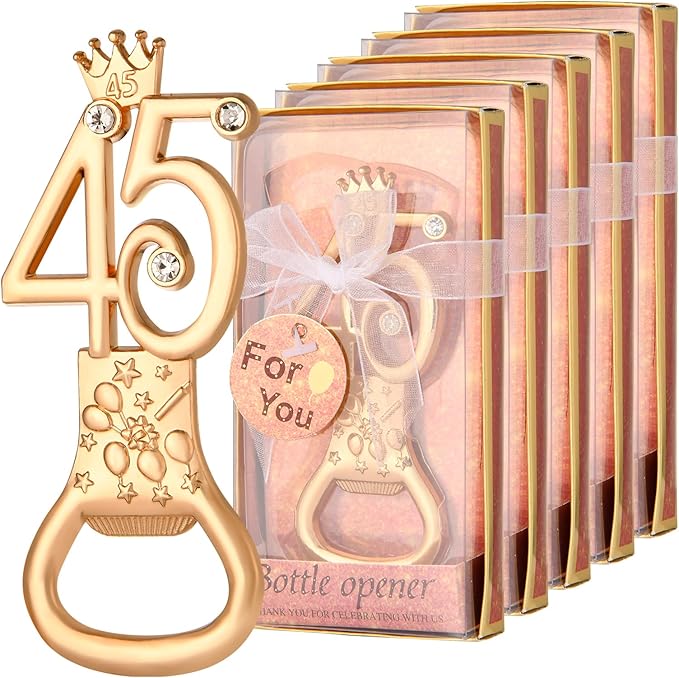 24 boxes of rose gold themed 45th birthday bottle openers, suitable for 45th anniversary wedding party gifts birthday party souvenirs or party decorations