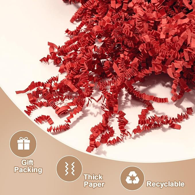 Wowxyz 1 LB Crinkle Cut Paper Shred Red Crinkle Shredded Paper for Gift Baskets - Gift Box Bag Filler - Confetti Stuffing for Birthday, Holiday Present Packaging Wrapping