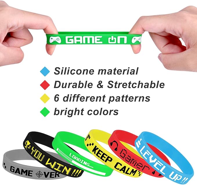 TUPARKA 18 Pcs Video Game Wristbands Rubber Bracelet Game Party Wristbands Supplies for Birthday Party Baby Shower Party Favors, 6 Styles