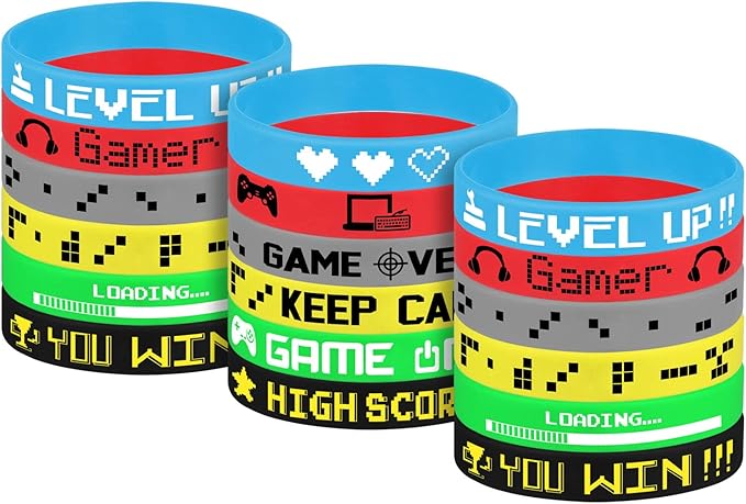 TUPARKA 18 Pcs Video Game Wristbands Rubber Bracelet Game Party Wristbands Supplies for Birthday Party Baby Shower Party Favors, 6 Styles