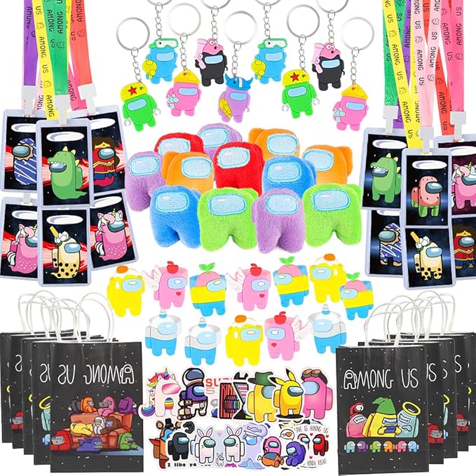 JUNIQUTE 72 PCS Video Game Party Favors Keychain Ring Brooch Stickers Pass Ticket Lanyard Party Gift Bags for Cartoon Fans Birthday Party Supplies Decorations