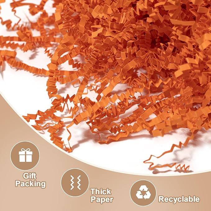 Wowxyz 1 LB Crinkle Cut Paper Shred Orange Crinkle Shredded Paper for Gift Baskets - Gift Box Bag Filler - Confetti Stuffing for Birthday, Holiday Present Packaging Wrapping
