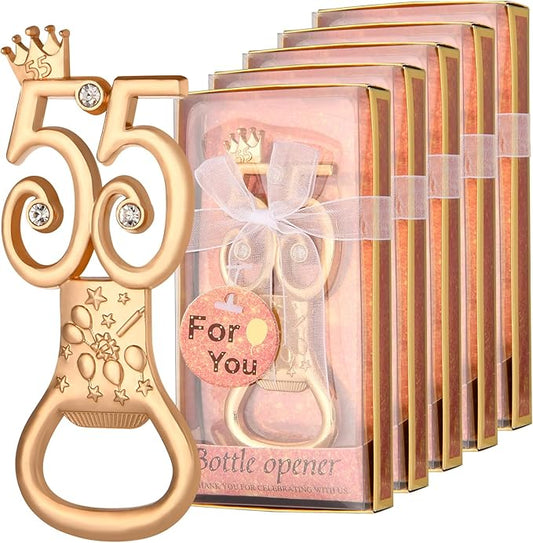 24 boxes of rose gold themed 55th birthday bottle openers, suitable for 55th anniversary wedding party gifts birthday party souvenirs or party decorations