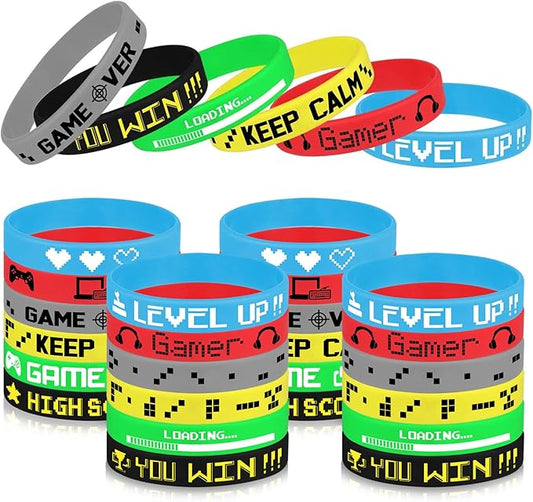 Tuparka 60-Piece Video Game Bracelets - Rubber Wristbands, Colored Silicone Wristbands Supplies for Game Party Favors, 6 Styles