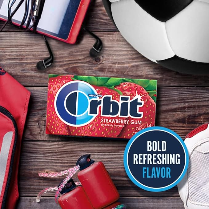 ORBIT Strawberry Sugar Free Chewing Gum Individually Wrapped, Bulk Packs of Gum, 12 Packs, 14-Pieces Each, Total 168 Pieces