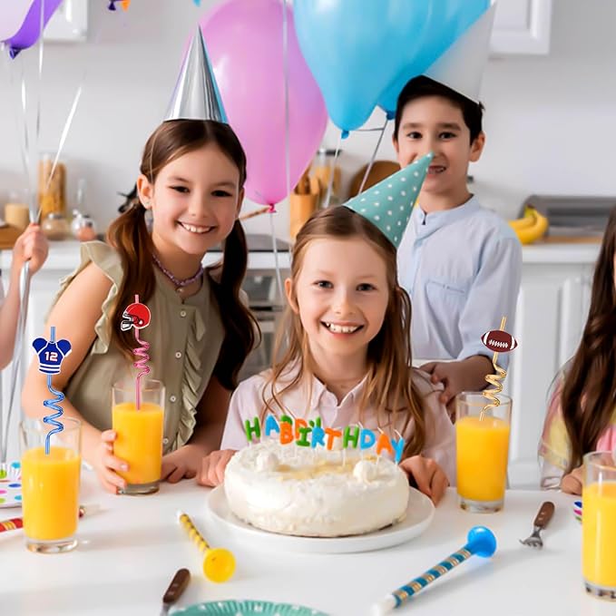 24Pcs Football Theme Reusable Drinking Straws, Soccer Straws, Football Party Favors, Birthday Party Supplies Decorations