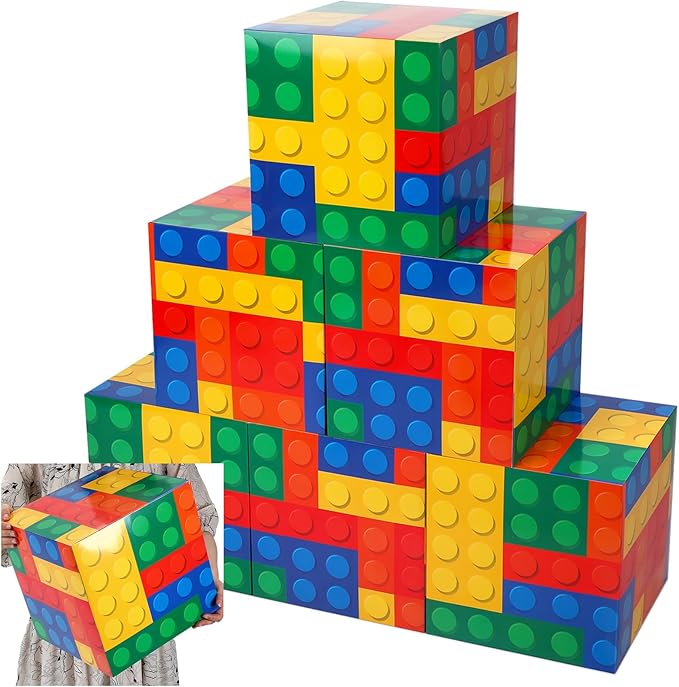 Outus 6 Pcs Building Block Party Boxes - 11.8 Inch Favor Box for Birthday Decorations, Car Trunk or Treat, Centerpieces, Block Mania Game