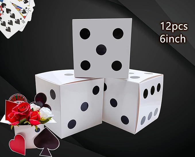 Eylola 12 Pcs White Dice Favor Boxes 6 x 6 x 6 Inch dice Boxes Bulk for centerpieces Casino Party Decorations Game Night Decorations Casino Themed Party Goodie Boxes Gift Box