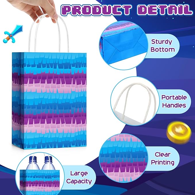 Epakh 24 Pcs Video Game Goodie Bags Anime Video Game Gift Bags with Handle Gamer Theme Party Supplies for Kids Boys Girls Gaming Themed Birthday Party Favors