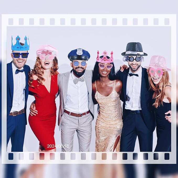 18 Pcs Fun Photo Booth Props Set for Adults, Novelty Funny Hats and Party Sunglasses, Colorful beards, Photo Booth Props Kit for Wedding, Bachelorette Party, Birthday, Costume, Events, All Occasions