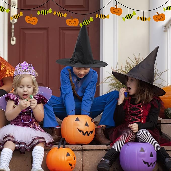 ZeeDix 12 Pcs Halloween Witch Hats Hanging Decor Indoor, Black Floating Witches Hat with 98 Ft Hanging Rope, Wizard Costume Accessories Outdoor Halloween Decorations for Home Yard Porch Ceiling