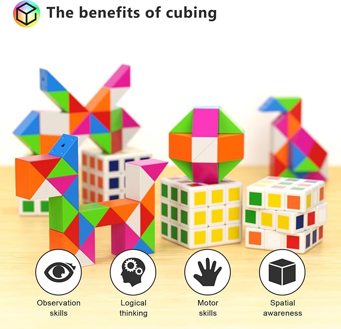 Vdealen 32 Pack Mini Cube&Fidget Snake Cube Puzzle Party Favors for Kids, School Rewards&Classroom Prize for Students, Goodie Bag Stocking Stuffers, Gift for Birthday Valentine Easter Christmas