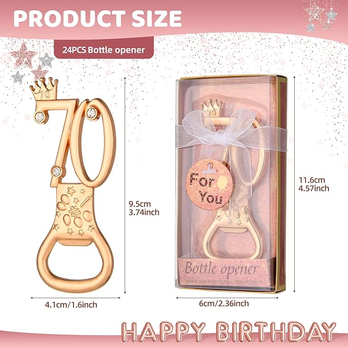 24 boxes of rose gold themed 70th birthday bottle openers favored for 70th golden wedding party gifts birthday party souvenirs or party decorations
