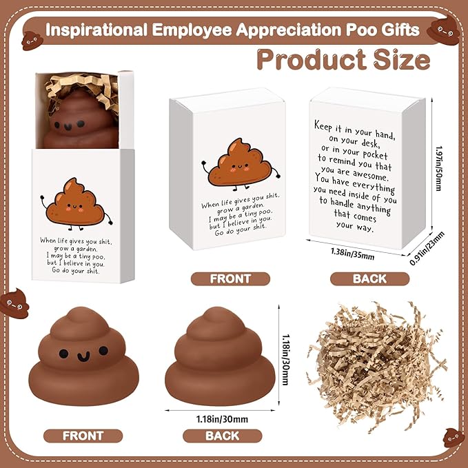 Wettarn 12 Sets Poo Positive Gifts Cute Stress Balls with Support Gift Boxes Fun Party Favors for Employee Coworker Friends Office Inspirational Relief Desk Decor