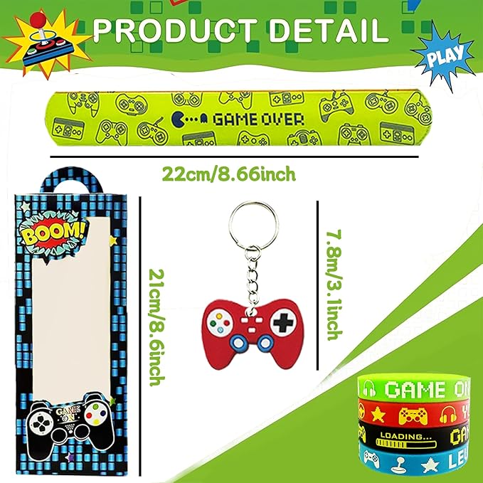 QZYCMHOO 110PCS Video Game Party Favors Gamer Birthday Party Supplies with Reusable Drinking Straws Keychains Game Boxes Gift Goodie Treat Bag Fillers Gaming Party Favors