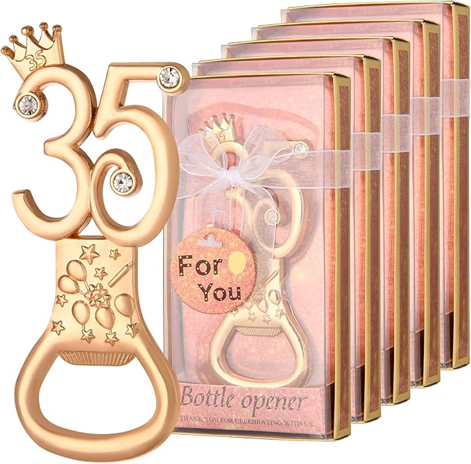 24 boxes of rose gold themed 35th birthday bottle openers, suitable for 35th anniversary wedding party gifts birthday party souvenirs or party decorations