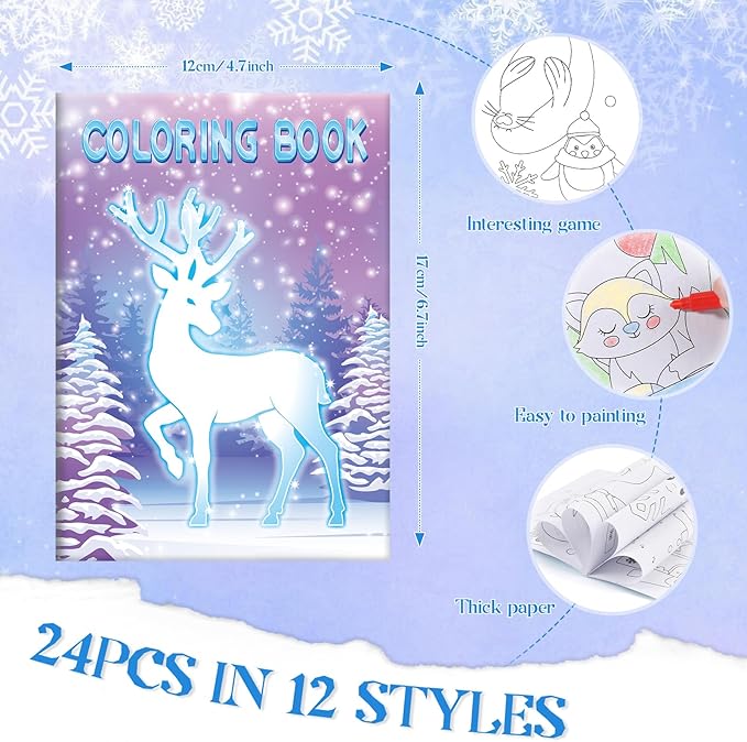 BenLouis 24 Pcs Frozen Mini Coloring Books Kids Winter Snowflake Party Favors Small Activity Books Bulk for Kids Winter Holiday Themed Goodie Bags Stuffers Return Gifts Classroom Travel