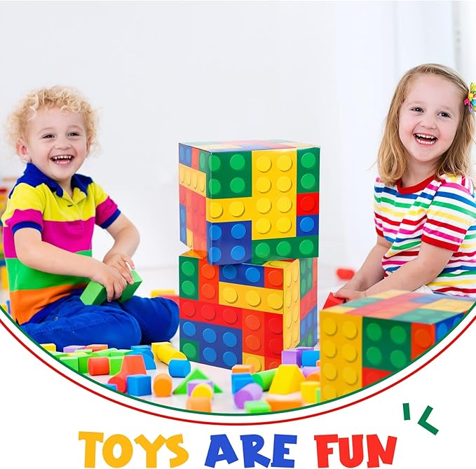 Outus 6 Pcs Building Block Party Boxes - 11.8 Inch Favor Box for Birthday Decorations, Car Trunk or Treat, Centerpieces, Block Mania Game