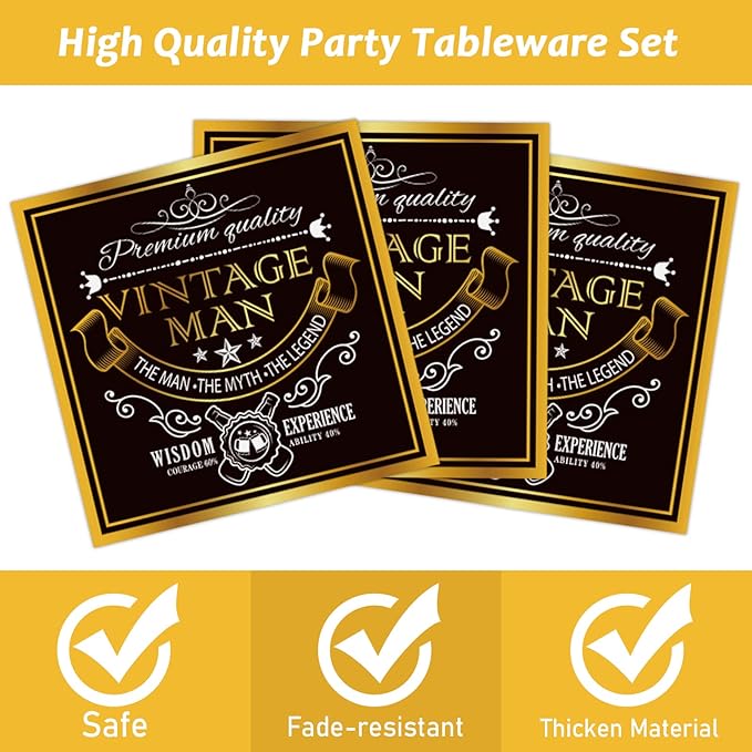 96 Pcs Vintage 40th Birthday Decorations for Men 40 Years old Paper Plates Napkins Birthday Supplies Back in 1985 Theme Party Tableware Set Cheers to 40 Years Table Party Decor Favors for 24 Guests