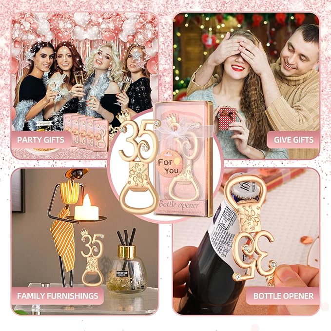 24 boxes of rose gold themed 35th birthday bottle openers, suitable for 35th anniversary wedding party gifts birthday party souvenirs or party decorations