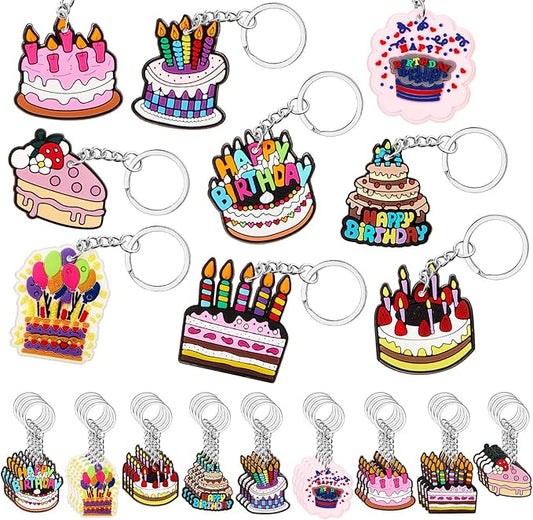 Sasylvia 36 Pcs Birthday Cake Party Favors Birthday Cake Keychain Gifts Cute Party Decorations for Women Men Accessories